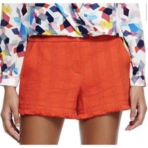 $198 Trina Turk Corbin 2 Bi-Stretch Shorts Fringe Coral Orange Preppy Summer 8